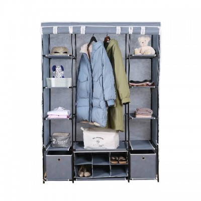 Large Steel Grid Shelves Storage Wardrobe With Curtain Cloth Cover Cheap Wardrobe