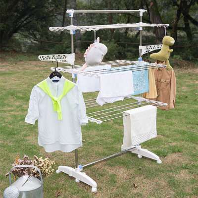 3 Tier Rolling Clothes Drying Rack Clothes Adjustable Garment Laundry Rack