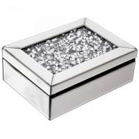 High end crushed diamond on top silver mirrored jewelry box storage